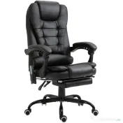 Fotoliu de birou cu masaj cu 7 puncte de vibrație, ergonomic cu suport pentru picioare și spătar înclinat la 155°, negru Vinsetto | Aosom Romania
