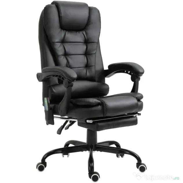 Fotoliu de birou cu masaj cu 7 puncte de vibrație, ergonomic cu suport pentru picioare și spătar înclinat la 155°, negru Vinsetto | Aosom Romania