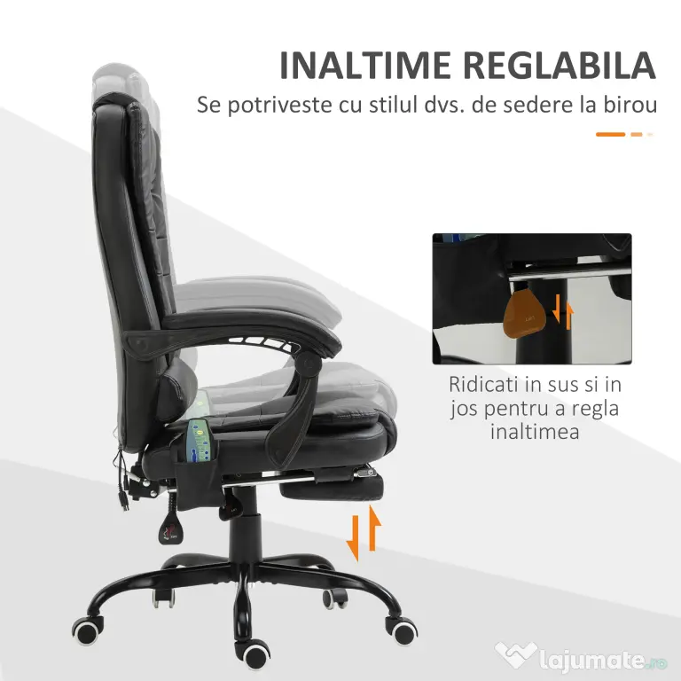 Fotoliu de birou cu masaj cu 7 puncte de vibrație, ergonomic cu suport pentru picioare și spătar înclinat la 155°, negru Vinsetto | Aosom Romania