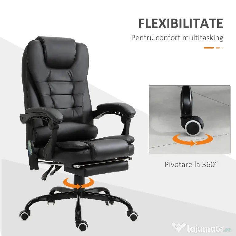 Fotoliu de birou cu masaj cu 7 puncte de vibrație, ergonomic cu suport pentru picioare și spătar înclinat la 155°, negru Vinsetto | Aosom Romania