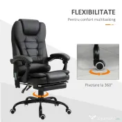 Fotoliu de birou cu masaj cu 7 puncte de vibrație, ergonomic cu suport pentru picioare și spătar înclinat la 155°, negru Vinsetto | Aosom Romania