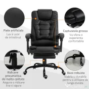 Fotoliu de birou cu masaj cu 7 puncte de vibrație, ergonomic cu suport pentru picioare și spătar înclinat la 155°, negru Vinsetto | Aosom Romania