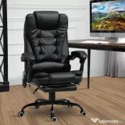 Fotoliu de birou cu masaj cu 7 puncte de vibrație, ergonomic cu suport pentru picioare și spătar înclinat la 155°, negru Vinsetto | Aosom Romania