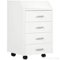 Vinsetto Dulap Birou din Lemn cu 4 Sertare, Fiset Birou cu Roti si Margini Inaltate, 40x36x65cm, Alb