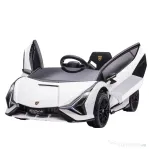 HOMCOM Mașină Electrică pentru Copii 3-5 Ani Lamborghini 12V cu Telecomandă și Viteză de 3-5 km/h, Albă