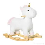 HOMCOM Cal tip Balansoar 2 in 1 Unicorn cu Roti Sunete si Invelis de Plus, Alb