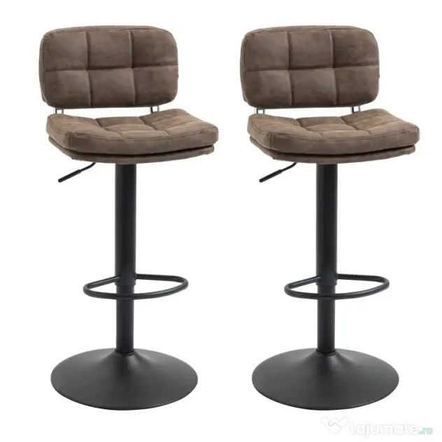 Set 2 Scaune de Bar Pivotante cu Inaltime Reglabilă, din Imitatie de Piele Maro si Tapitate, 41,5x45x85-107cm, Negru HOMCOM | Aosom Romania