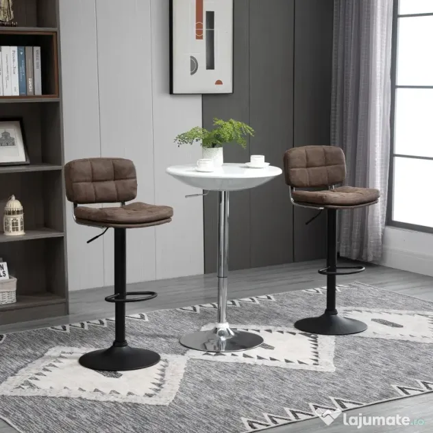 Set 2 Scaune de Bar Pivotante cu Inaltime Reglabilă, din Imitatie de Piele Maro si Tapitate, 41,5x45x85-107cm, Negru HOMCOM | Aosom Romania
