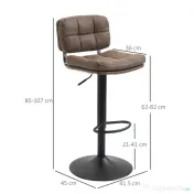 Set 2 Scaune de Bar Pivotante cu Inaltime Reglabilă, din Imitatie de Piele Maro si Tapitate, 41,5x45x85-107cm, Negru HOMCOM | Aosom Romania