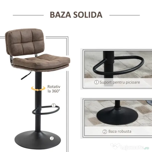 Set 2 Scaune de Bar Pivotante cu Inaltime Reglabilă, din Imitatie de Piele Maro si Tapitate, 41,5x45x85-107cm, Negru HOMCOM | Aosom Romania