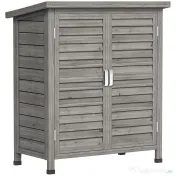 Outsunny Dulap de Grădină din Lemn de Brad cu Uși cu Obloane și 2 Polițe, 87x46,5x96,5cm, Gri | Aosom Romania 