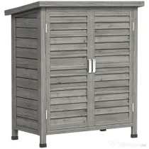 Outsunny Dulap de Grădină din Lemn de Brad cu Uși cu Obloane și 2 Polițe, 87x46,5x96,5cm, Gri | Aosom Romania