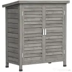 Outsunny Dulap de Grădină din Lemn de Brad cu Uși cu Obloane și 2 Polițe, 87x46,5x96,5cm, Gri