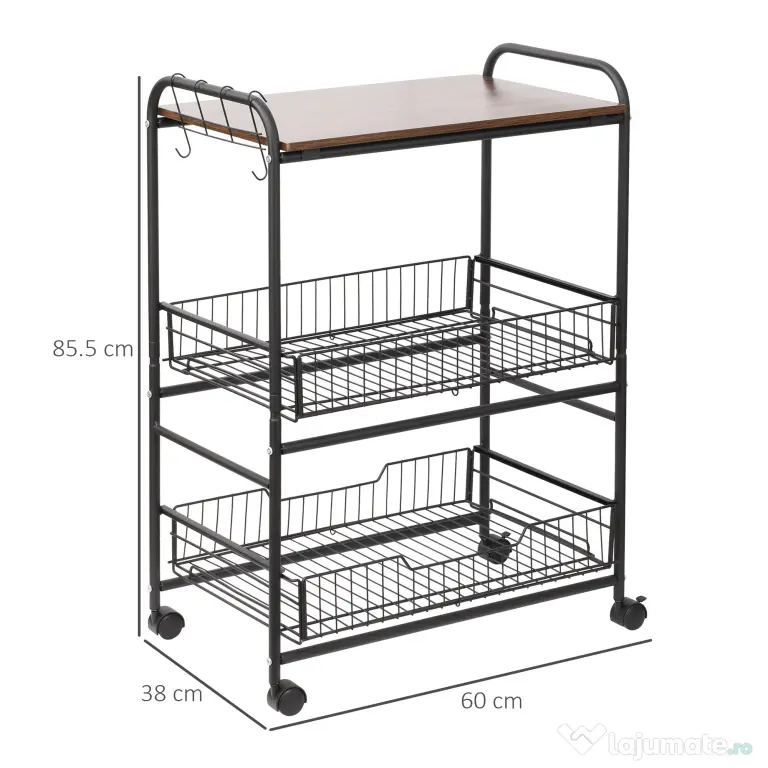 HOMCOM Cărucior Bucătărie Stil Industrial, Mobil cu Roți, Design Modern | Aosom Romania
