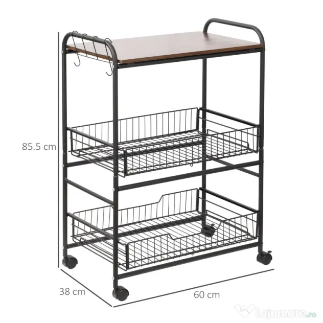 HOMCOM Cărucior Bucătărie Stil Industrial, Mobil cu Roți, Design Modern | Aosom Romania