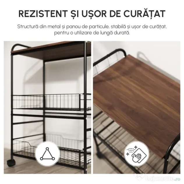 HOMCOM Cărucior Bucătărie Stil Industrial, Mobil cu Roți, Design Modern | Aosom Romania
