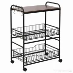 HOMCOM Carucior de Bucatarie Stil Industrial 4 Roti 2 Cosuri 4 Manere Maro