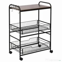HOMCOM Carucior de Bucatarie Stil Industrial 4 Roti 2 Cosuri 4 Manere Maro