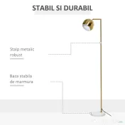 Homcom Lampadar Vintage – Abajur Reglabil, E27, Finisaj Auriu 