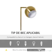 Homcom Lampadar Vintage – Abajur Reglabil, E27, Finisaj Auriu 