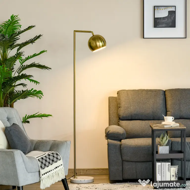 Lampa de podea cu structura metalica si abajur reglabil, din Metal si Marmura 38x26x165cm Auriu, Alb HOMCOM | Aosom RO