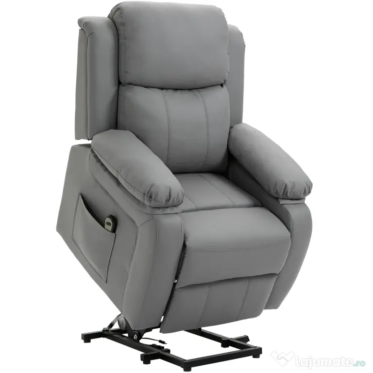 HOMCOM Fotoliu Relaxant Rabatabil la 160°, Electric cu Funcție de Ridicare, Suport pentru Picioare și Telecomandă, 76x90x105 cm, Gri | Aosom Romania
