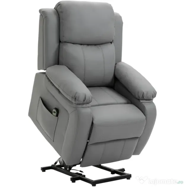 HOMCOM Fotoliu Relaxant Rabatabil la 160°, Electric cu Funcție de Ridicare, Suport pentru Picioare și Telecomandă, 76x90x105 cm, Gri | Aosom Romania