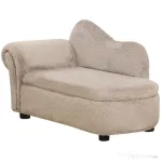 PawHut Canapea Ridicată pentru Câini cu Spațiu de Depozitare Ascuns, din Lemn și Material Catifelat, 80x40x46 cm, Bej