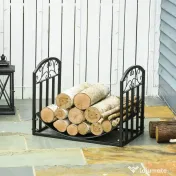 Suport pentru Busteni din Metal pentru Interior si Exteriordin Metal cu Blat Cubat, max 60 kg Lemne, Negru 60,5x36x46,5cm Outsunny | Aosom Romania 