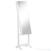 HOMCOM Oglindă Portbijuterii, Dulap Portbijuterii cu Unghi Reglabil, Organizator pentru Inele, Coliere, Cercei, Încuietoare cu Cheie, pentru Dormitor, Living, 46x36.5x151.5cm, Alb | Aosom Romania 