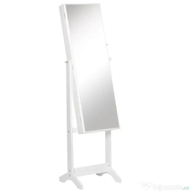 HOMCOM Oglindă Portbijuterii, Dulap Portbijuterii cu Unghi Reglabil, Organizator pentru Inele, Coliere, Cercei, Încuietoare cu Cheie, pentru Dormitor, Living, 46x36.5x151.5cm, Alb | Aosom Romania