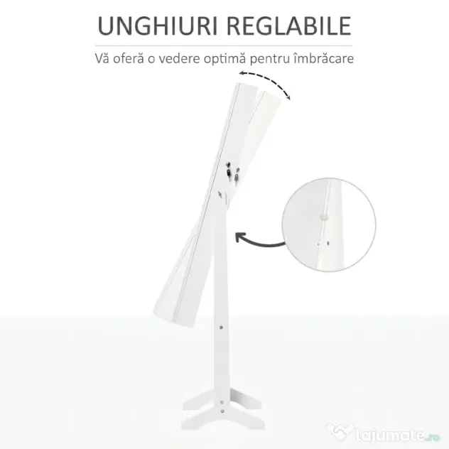 HOMCOM Oglindă Portbijuterii, Dulap Portbijuterii cu Unghi Reglabil, Organizator pentru Inele, Coliere, Cercei, Încuietoare cu Cheie, pentru Dormitor, Living, 46x36.5x151.5cm, Alb | Aosom Romania