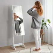 HOMCOM Oglindă Portbijuterii, Dulap Portbijuterii cu Unghi Reglabil, Organizator pentru Inele, Coliere, Cercei, Încuietoare cu Cheie, pentru Dormitor, Living, 46x36.5x151.5cm, Alb | Aosom Romania 