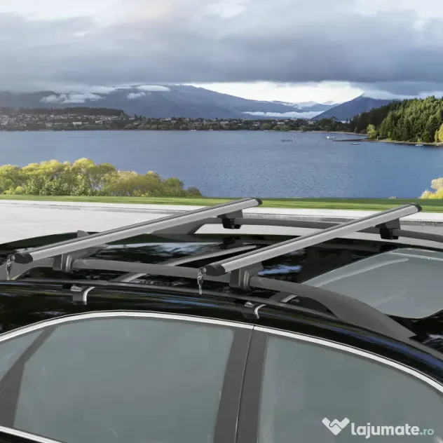 HOMCOM Bare transversale auto 135 cm, portbagaj blocabil cu 2 chei, compatibile cu șine laterale de 120 cm, argintie | Aosom Romania