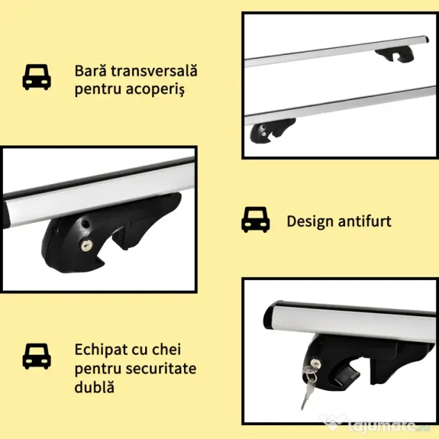 HOMCOM Bare transversale auto 135 cm, portbagaj blocabil cu 2 chei, compatibile cu șine laterale de 120 cm, argintie | Aosom Romania