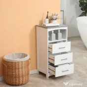 Kleankin Dulapior de Baie cu Raft Deschis si 3 Sertare, Design Ridicat din MDF, 40x33x80cm, Alb | Aosom Ro 