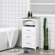 Kleankin Dulapior de Baie cu Raft Deschis si 3 Sertare, Design Ridicat din MDF, 40x33x80cm, Alb | Aosom Ro 