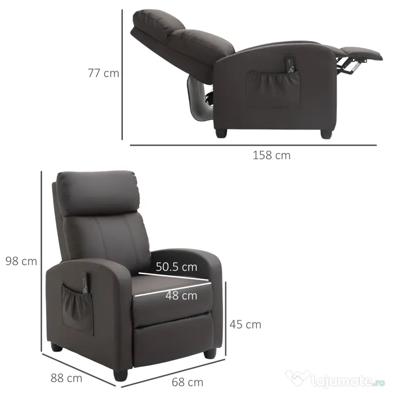 Fotoliu cu masaj HOMCOM cu 8 functii si 5 intensitati, maro | Aosom Romania