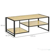 HOMCOM Masuta de Cafea Stil Industrial cu 3 Etajere, din MDF si Otel, 120x60x46cm - Lemn 