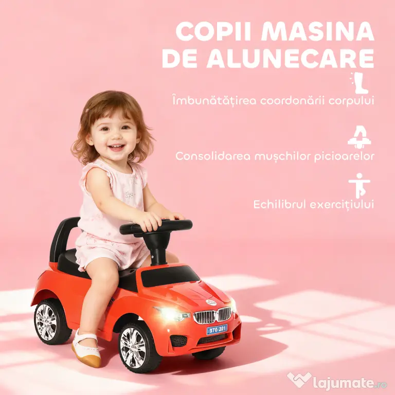 HOMCOM Mașinuță pentru Copii cu Volan, Mașină cu Faruri și Melodii Integrate, Vârstă 18-36 Luni, 63,5x28x36 cm, Roșu | Aosom Romania