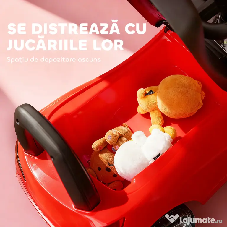 HOMCOM Mașinuță pentru Copii cu Volan, Mașină cu Faruri și Melodii Integrate, Vârstă 18-36 Luni, 63,5x28x36 cm, Roșu | Aosom Romania