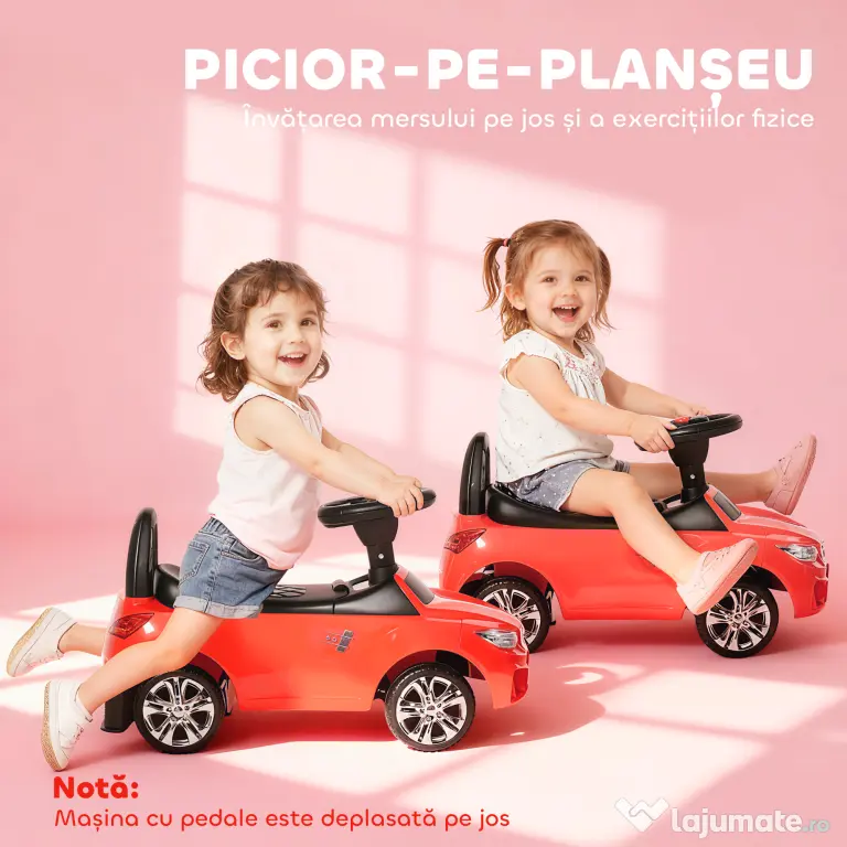 HOMCOM Mașinuță pentru Copii cu Volan, Mașină cu Faruri și Melodii Integrate, Vârstă 18-36 Luni, 63,5x28x36 cm, Roșu | Aosom Romania