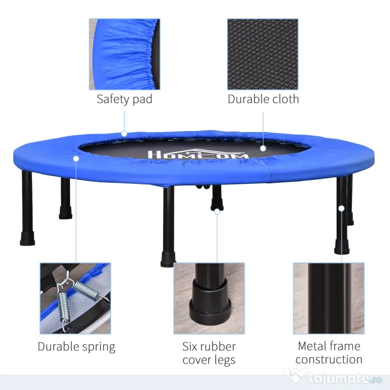 HOMCOM Trambulina Elastica pentru Jumping Fitness si Antrenament Acasa, Arcuri si Structura din Otel, Φ91x22.5cm, Negru si Albastru