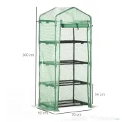 Outsunny Seră Verticală cu 4 Rafturi, Sera de Grădină cu Ușă cu Fermoar, Oțel și PE Verde, 70x50x160 cm | Aosom Romania
