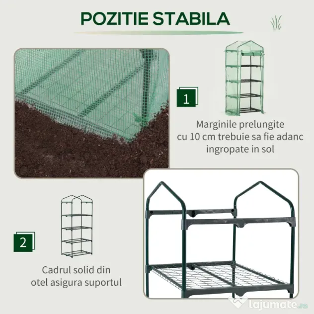 Outsunny Seră Verticală cu 4 Rafturi, Sera de Grădină cu Ușă cu Fermoar, Oțel și PE Verde, 70x50x160 cm | Aosom Romania