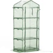 Outsunny Seră Verticală cu 4 Rafturi, Sera de Grădină cu Ușă cu Fermoar, Oțel și PE Verde, 70x50x160 cm | Aosom Romania