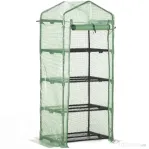Outsunny Sera verticala cu raft pe 4 niveluri, sera cu balcon si terasa din otel si PE verde inchis, 70x50x160cm