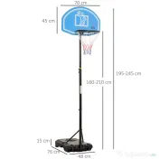 HOMCOM Cos Baschet Exterior cu Inaltime Reglabila 195-245cm, cu Roti si Panou din PE | Aosom Ro 