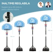 HOMCOM Cos Baschet Exterior cu Inaltime Reglabila 195-245cm, cu Roti si Panou din PE | Aosom Ro 