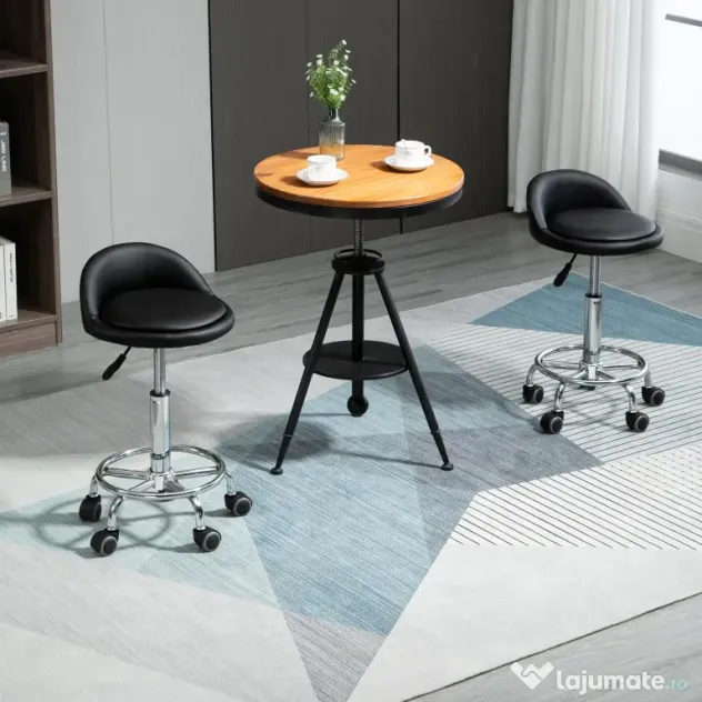 HOMCOM Set 2 Taburete de Bar Pivotante, Înălțime Ajustabilă, Imitație Piele PU, Negru | Aosom Romania